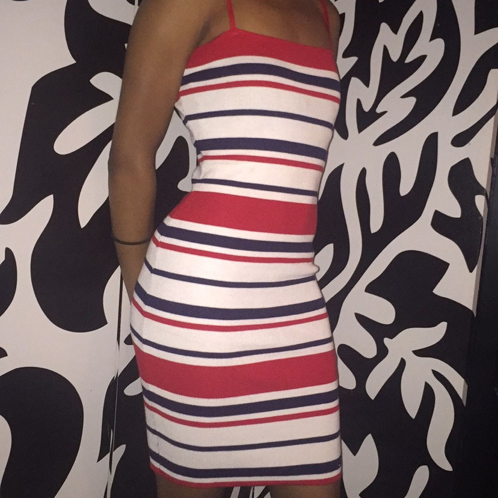 Horizontal striped mini dress stretchy